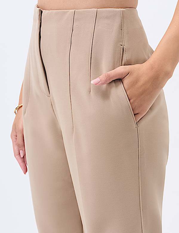 High Waisted Pleat Front Tapered Trousers