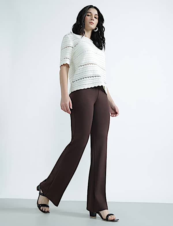Slim Fit Pleat Front Flared Trousers