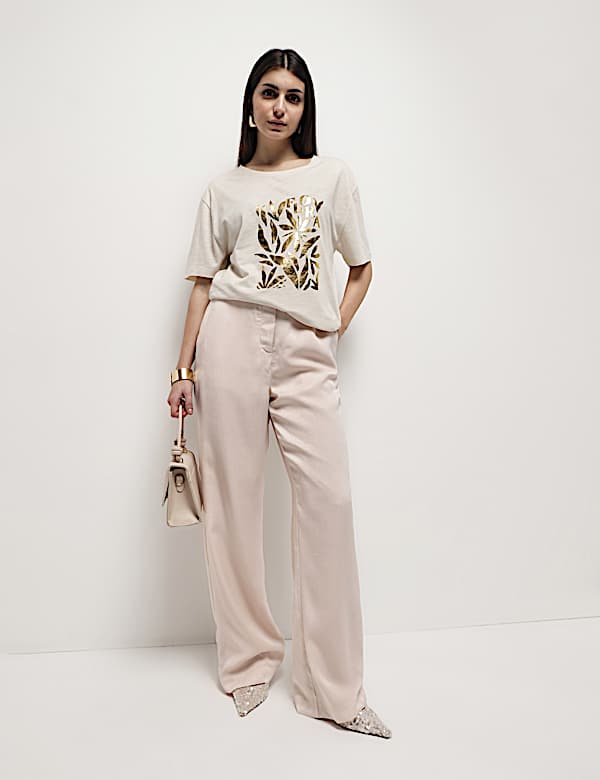 Flared Leg Mid Rise Trousers