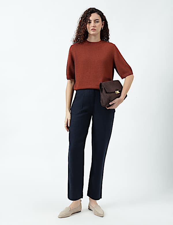 Linen Rich Pleat Front Cropped Trousers