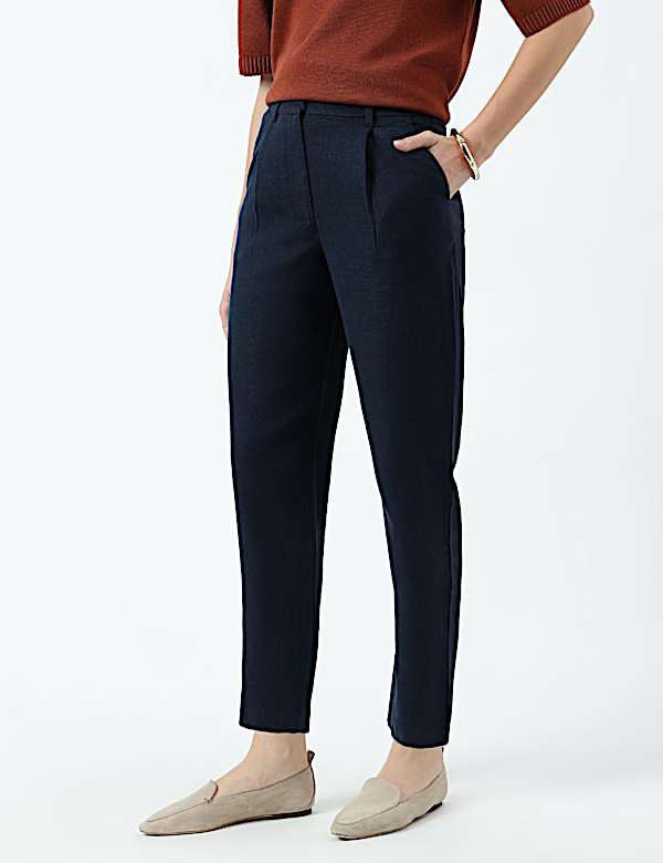 Linen Rich Pleat Front Cropped Trousers