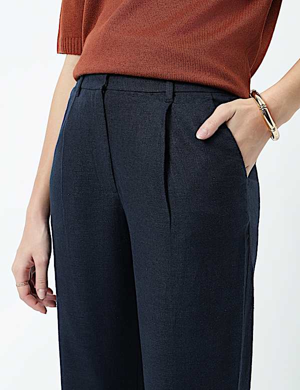 Linen Rich Pleat Front Cropped Trousers