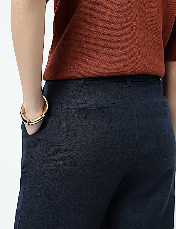 Linen Rich Pleat Front Cropped Trousers