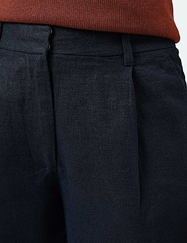 Linen Rich Pleat Front Cropped Trousers