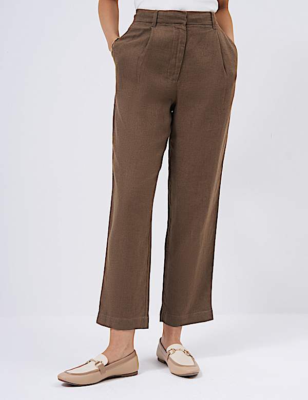 Linen Rich Pleat Front Cropped Trousers