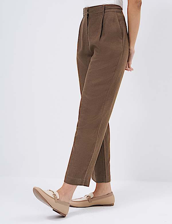 Linen Rich Pleat Front Cropped Trousers