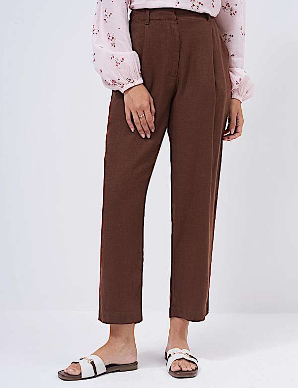 Linen Rich Pleat Front Cropped Trousers
