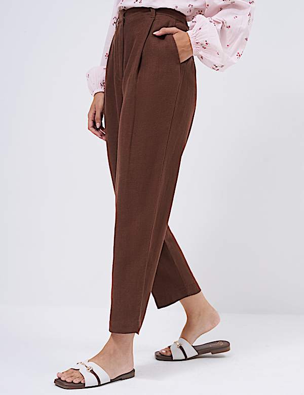 Linen Rich Pleat Front Cropped Trousers