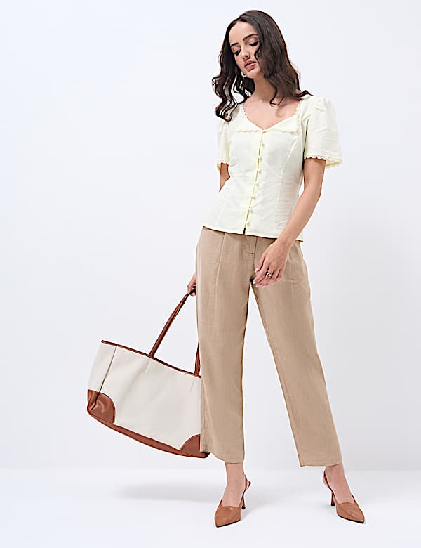 Linen Rich Pleat Front Cropped Trousers