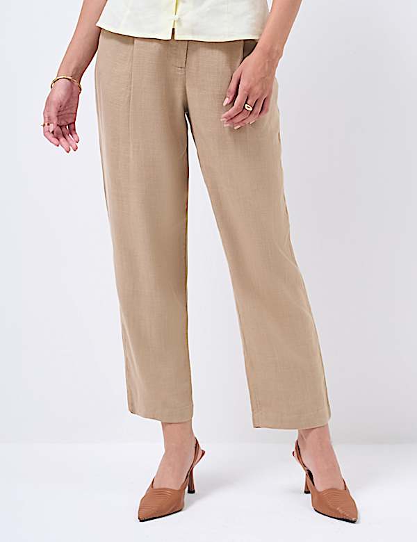 Linen Rich Pleat Front Cropped Trousers