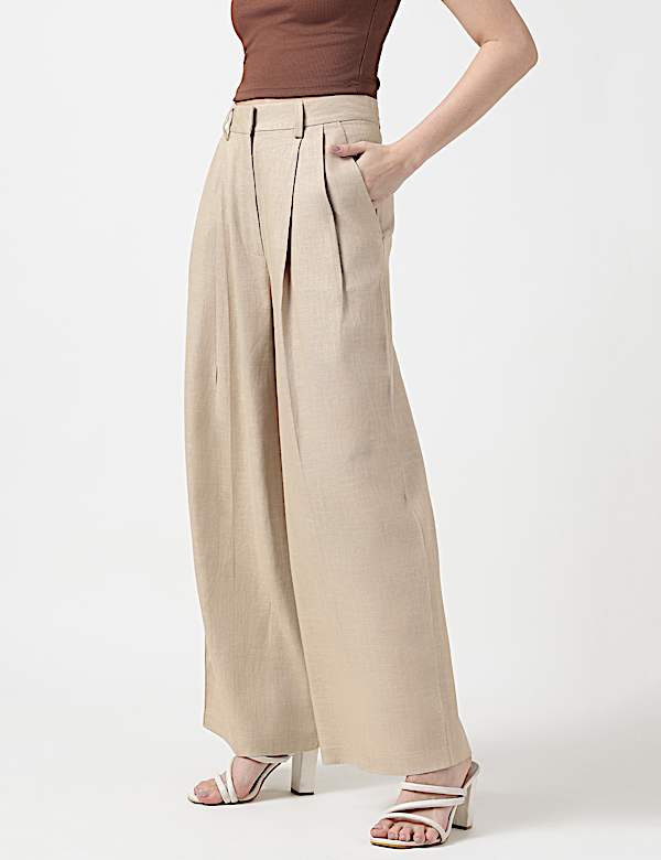 Flax Mix Plain Regular Fit Trousers
