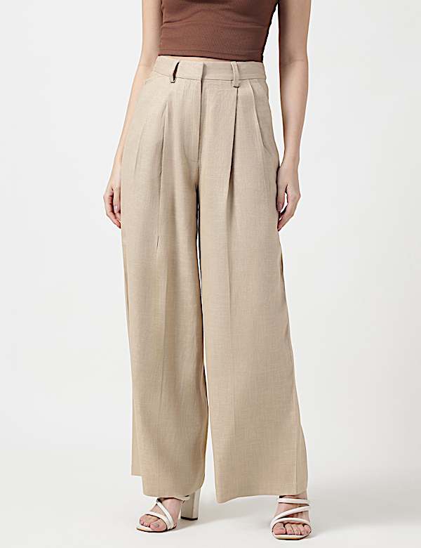 Flax Mix Plain Regular Fit Trousers