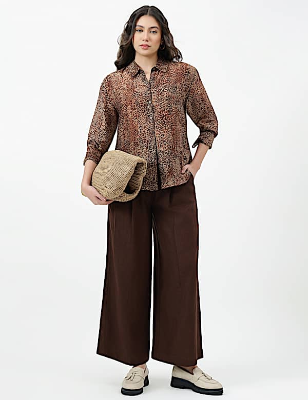 Linen Rich Textured Regular Fit Trousers