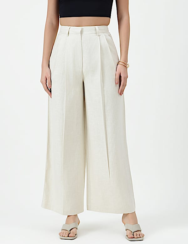 Linen Rich Textured Regular Fit Trousers