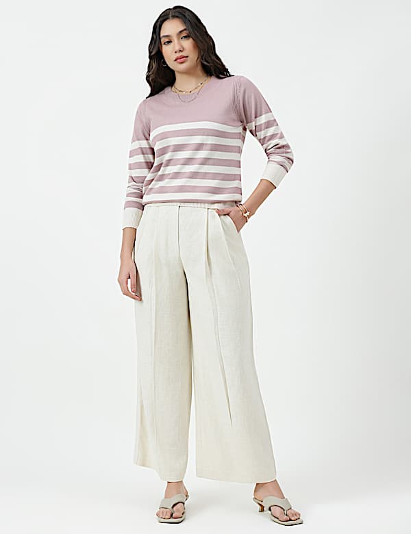 Linen Rich Textured Regular Fit Trousers