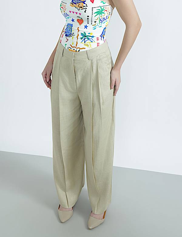 Linen Rich Textured Regular Fit Trousers