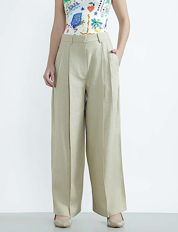 Linen Rich Textured Regular Fit Trousers