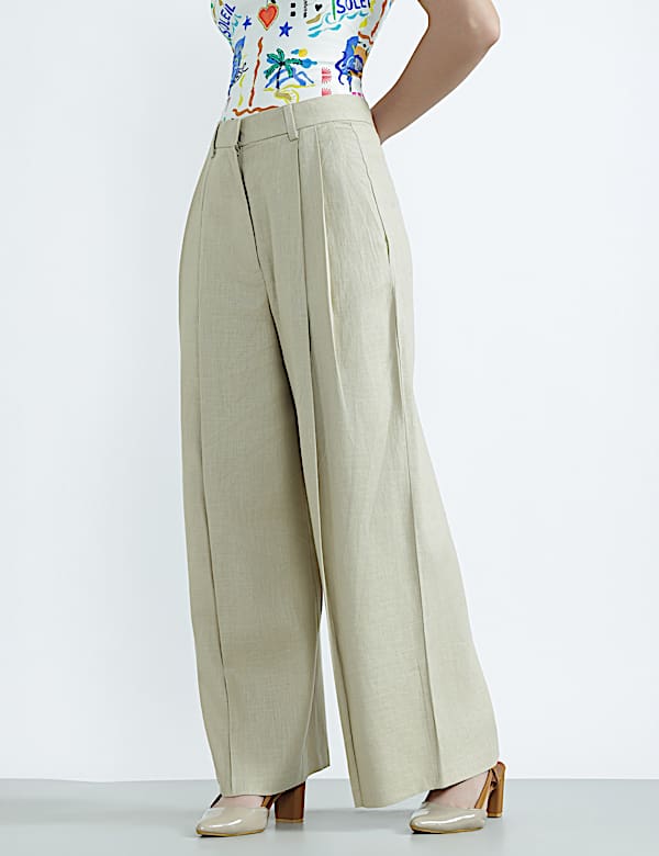 Linen Rich Textured Regular Fit Trousers