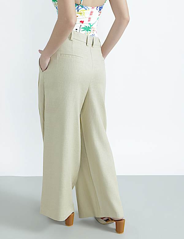 Linen Rich Textured Regular Fit Trousers