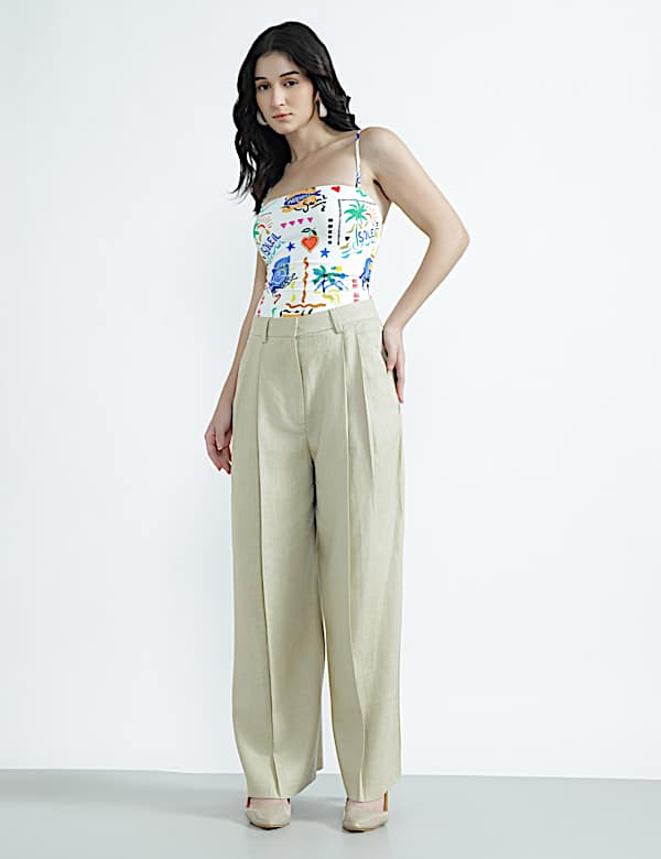 Linen Rich Textured Regular Fit Trousers