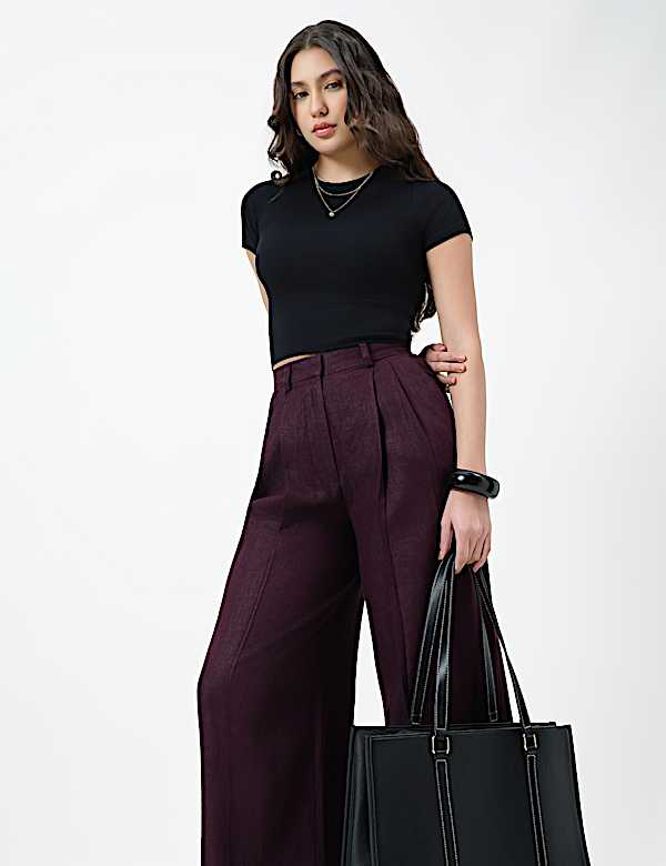 Linen Rich Textured Regular Fit Trousers