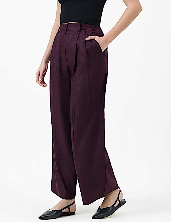 Linen Rich Textured Regular Fit Trousers