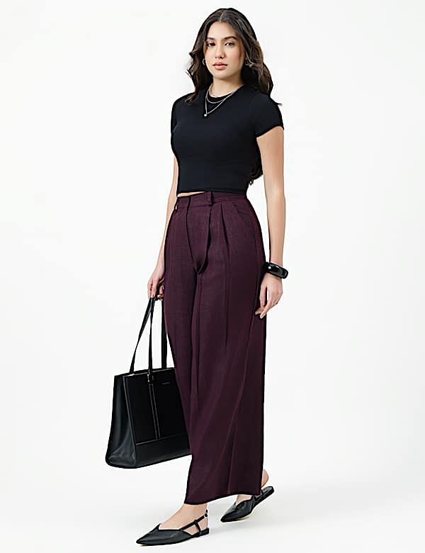Linen Rich Textured Regular Fit Trousers