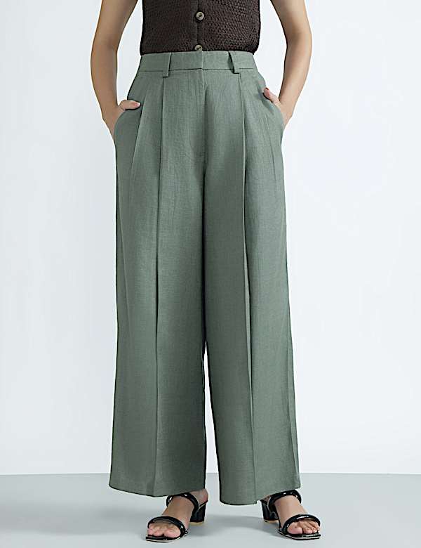 Linen Rich Textured Regular Fit Trousers