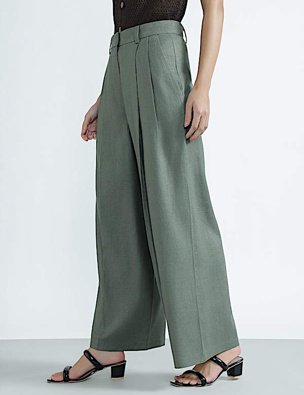 Linen Rich Textured Regular Fit Trousers