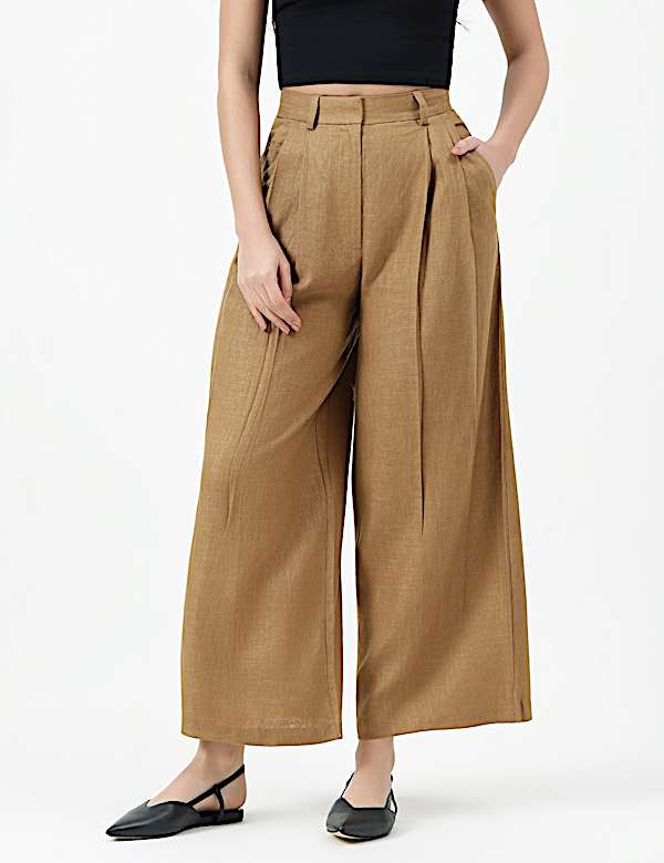 Linen Rich Textured Regular Fit Trousers
