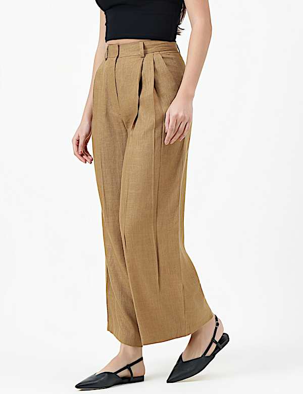 Linen Rich Textured Regular Fit Trousers