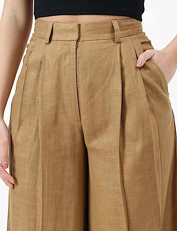 Linen Rich Textured Regular Fit Trousers