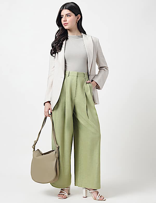 Flax Mix Plain Regular Fit Trousers