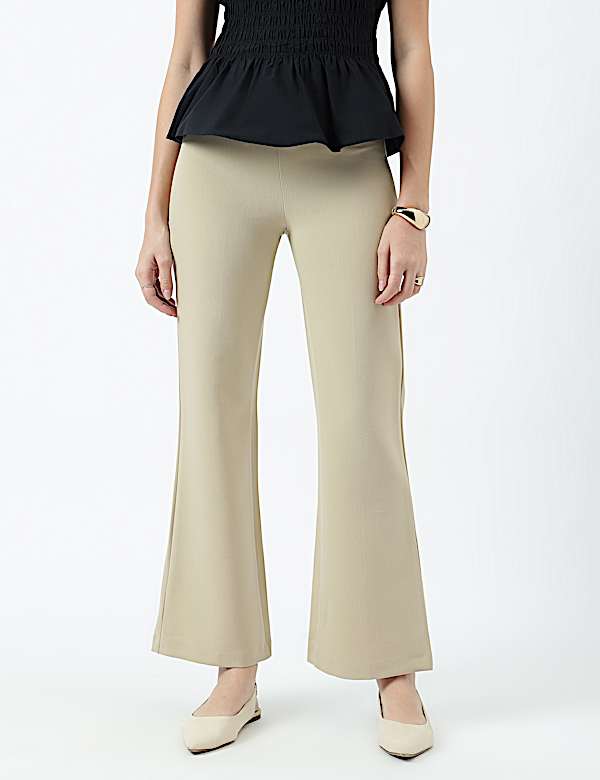 High Waist Side Zip Flared Trousers