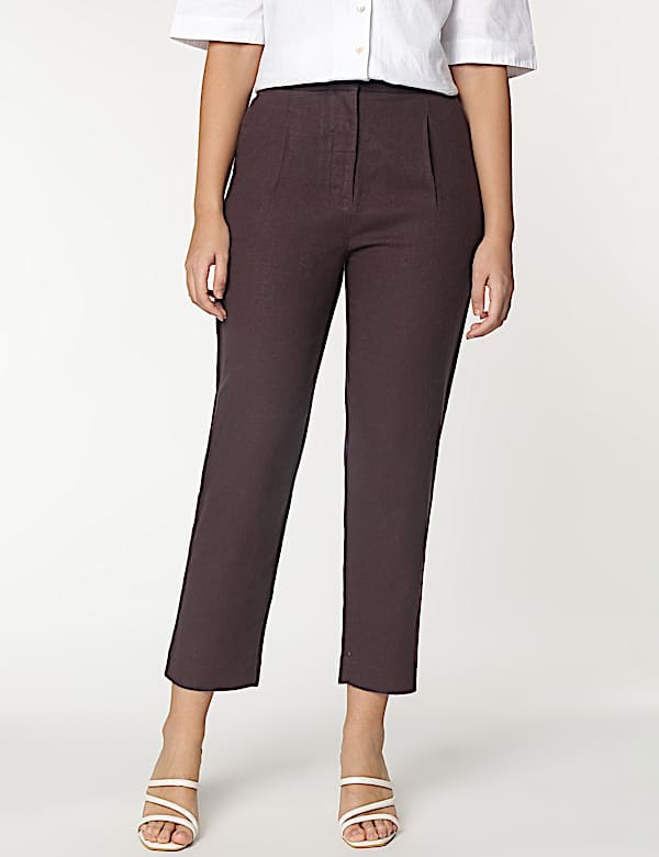 Linen Mix Plain Straight Leg Trousers