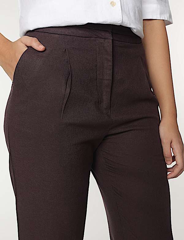 Linen Mix Plain Straight Leg Trousers