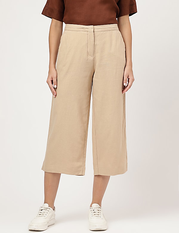 Linen Rich Wide Leg Trousers
