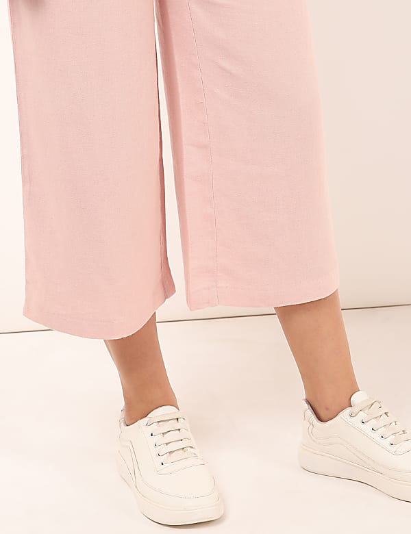 Linen Mix Plain Cropped Fit Trouser