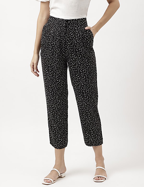 Linen Rich Dotted Mid Calf Trousers