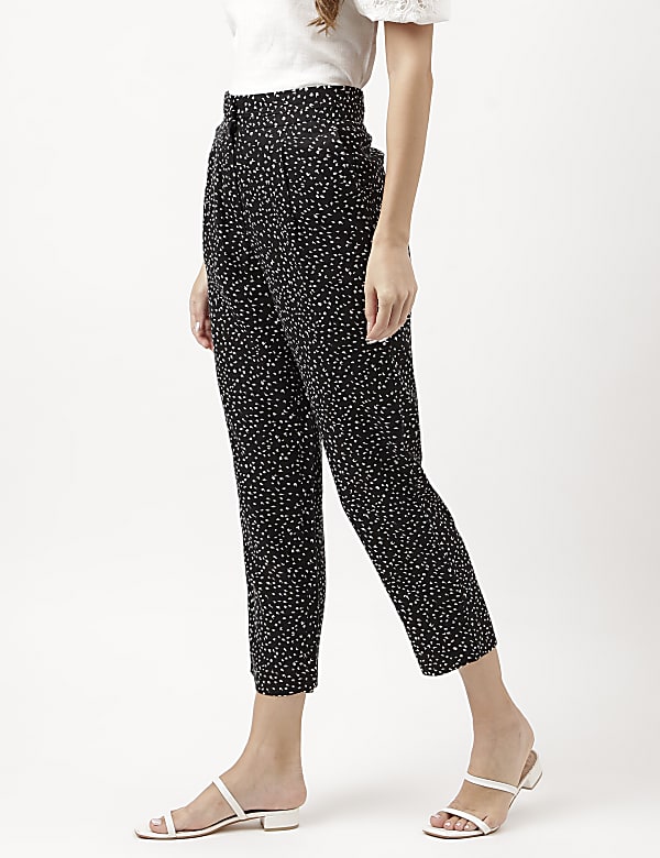 Linen Rich Dotted Mid Calf Trousers