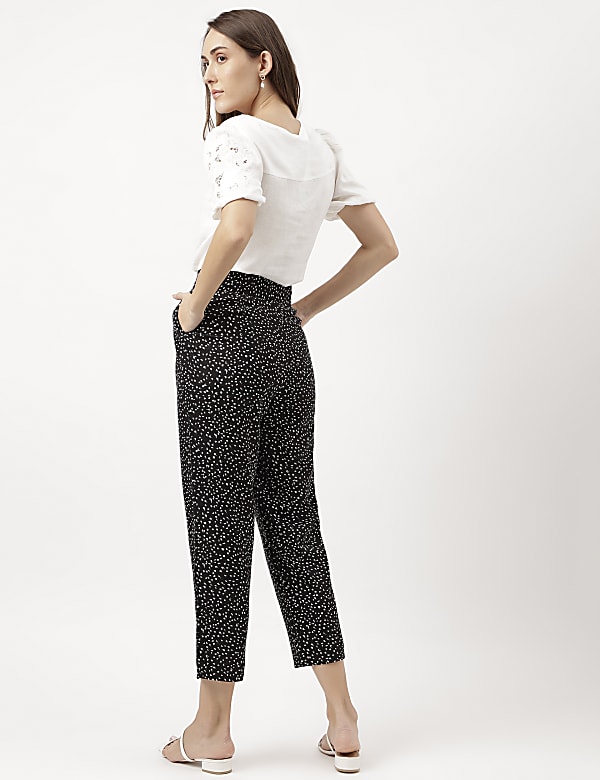 Linen Rich Dotted Mid Calf Trousers