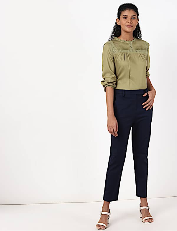 Cotton Mix Plain Regular Fit Trouser