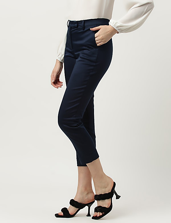 Cotton Rich Plain Straight Leg Trousers