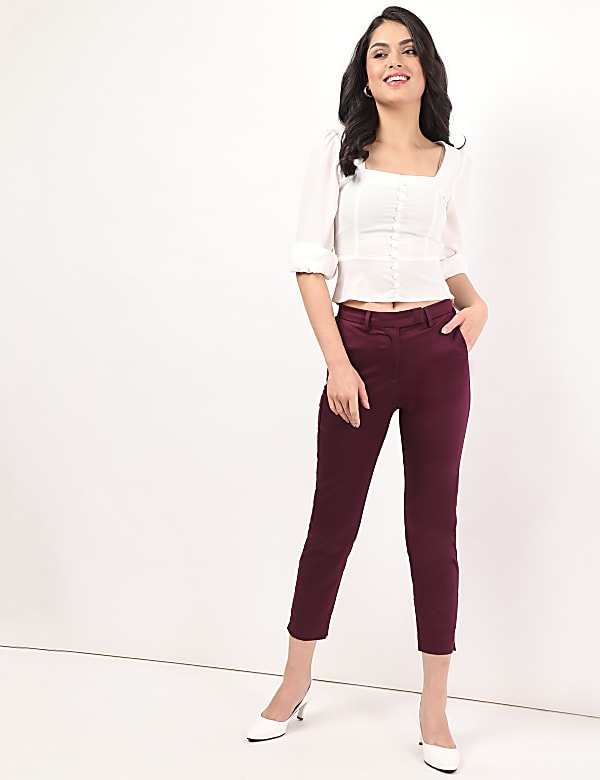 Cotton Rich Plain Straight Leg Trousers