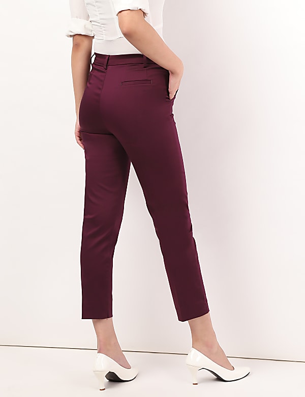 Cotton Rich Plain Straight Leg Trousers