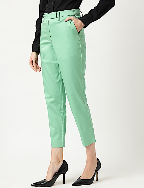 Mid Waist Slim Fit Stretch Formal Trousers