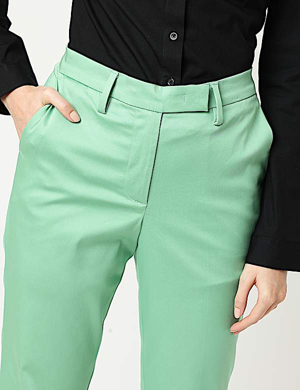 Mid Waist Slim Fit Stretch Formal Trousers