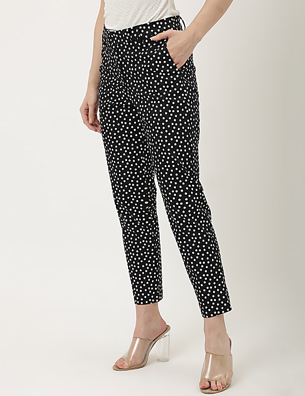 Cotton Mix Polka Dot Slim Fit Trouser