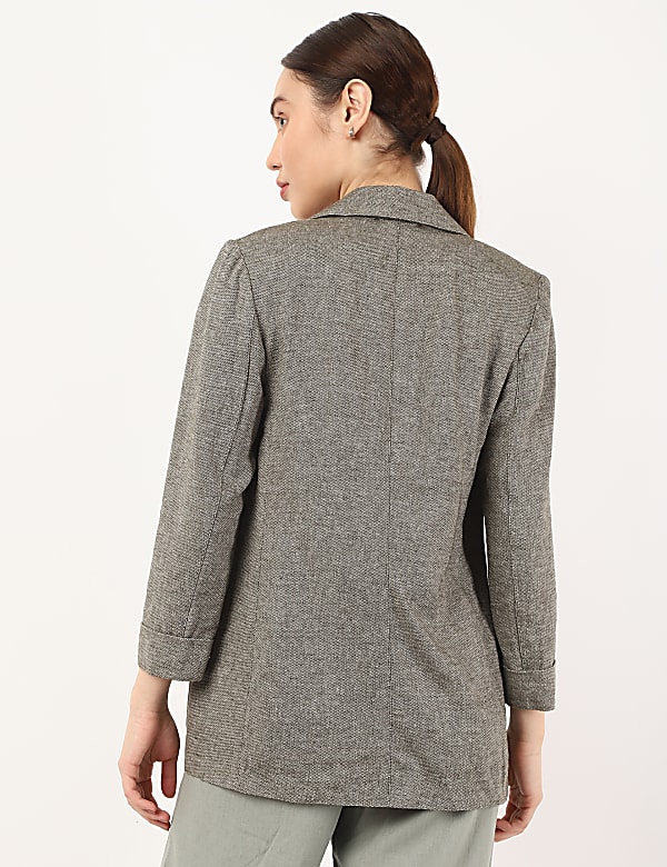 Flax Mix Self Design Lapel Collar Shrug