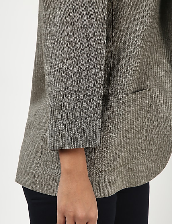 Flax Mix Self Design Lapel Collar Shrug